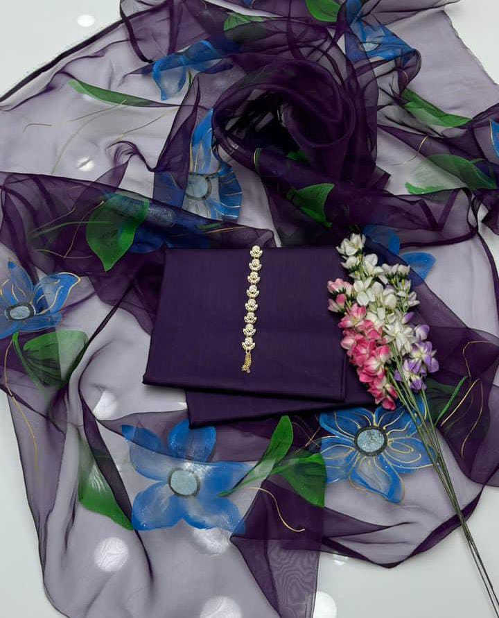 3 Pc Unstitched Katan Silk